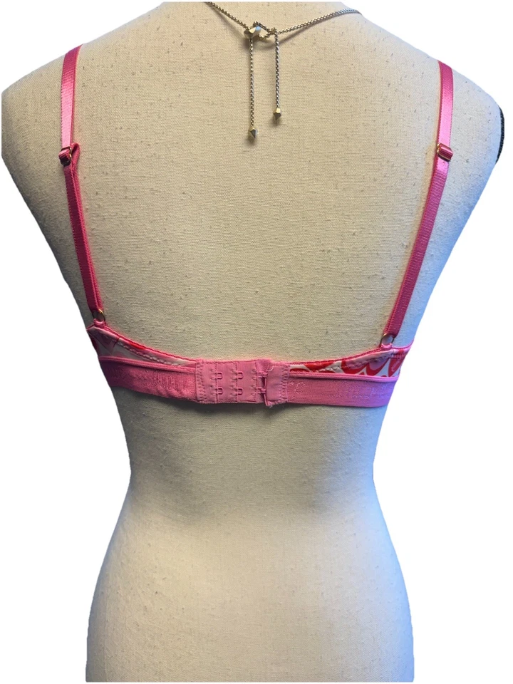 Lindo sujetador con aros con estampado de corazón Juicy Couture rosa rojo push up 34B Y2K Foto 4 de 4
