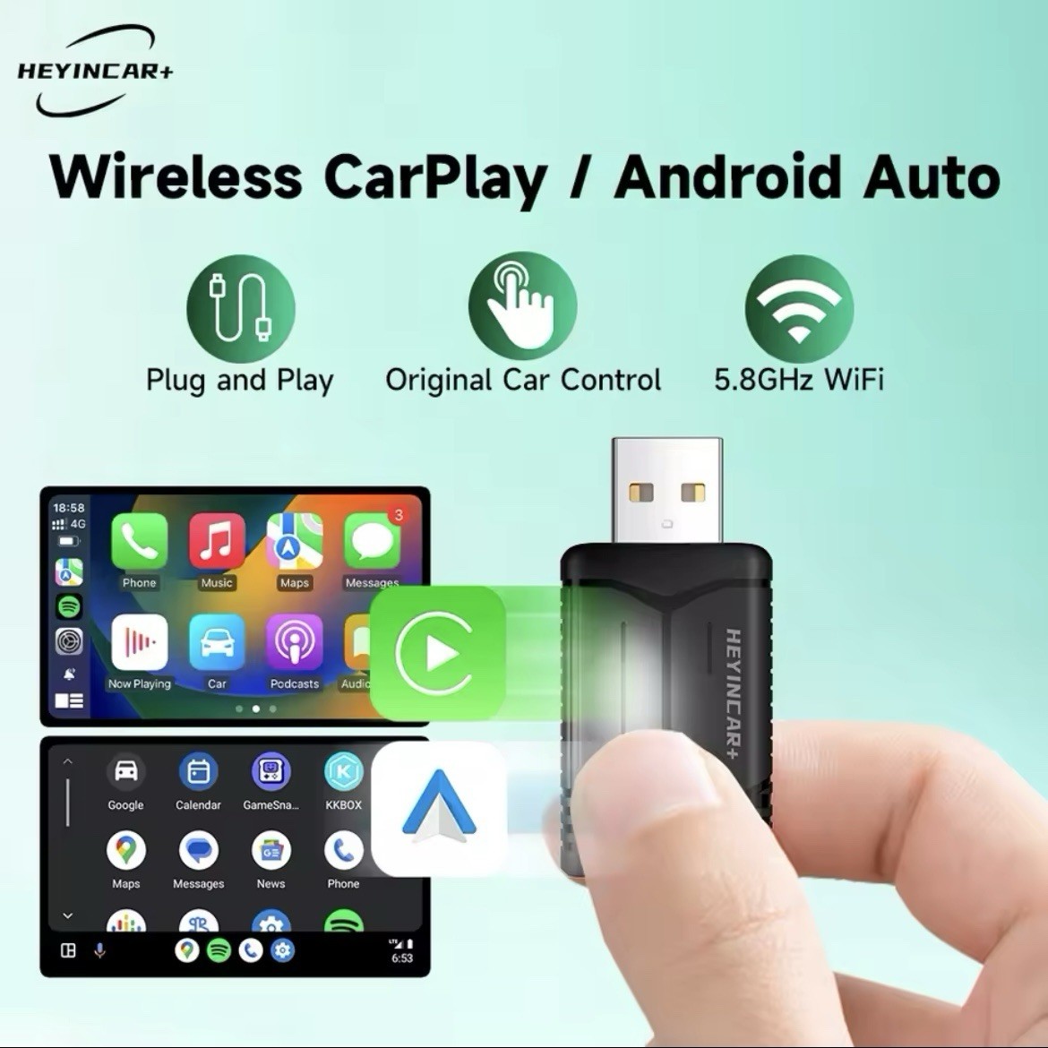 Adattatore Wireless Android Auto CarPlay 2in1 Smart Dongle Plug & Play per Auto - Immagine 1