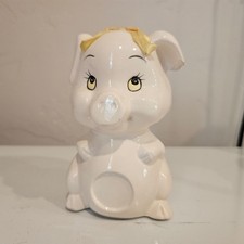 Vintage 1991 Ceramic Piggy Bank White Pig Baby Shower Keepsake