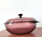 🔥Vintage Pyrex Cranberry Purple Glass 2 Qt. Ribbed Round Casserole Dish W/Lid