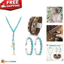 Stylish 3-Piece Turquoise Jewelry Set with Long Choker and Layered Bracelet