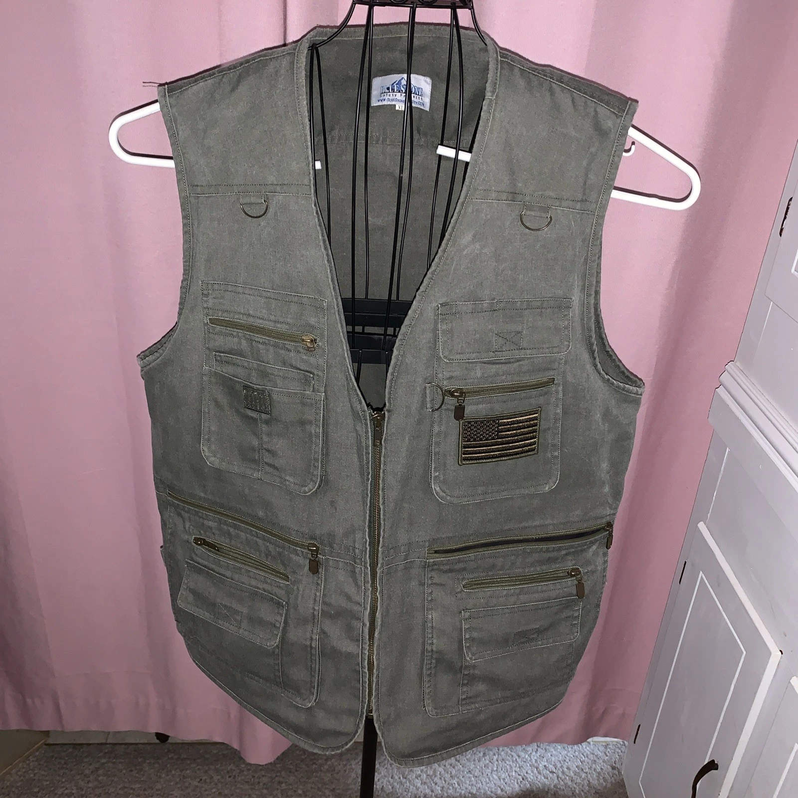 Bluestone Safety Vest Men’s XL Green Concealed Pockets Utility Cargo Pockets