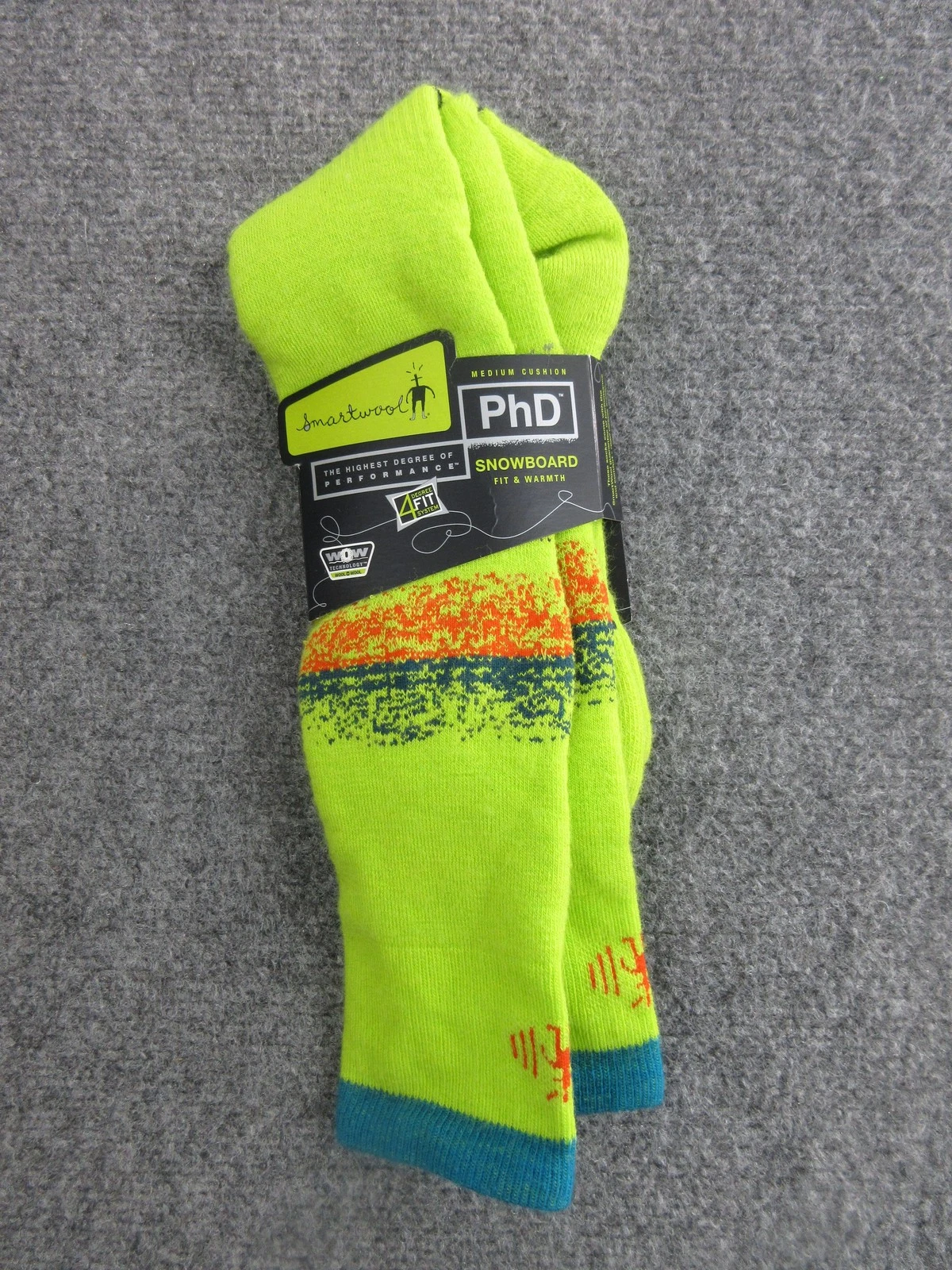 SmartWool PhD Snowboard Socks Mens XL Neon Green Medium Cushion Over Calf Wool 6