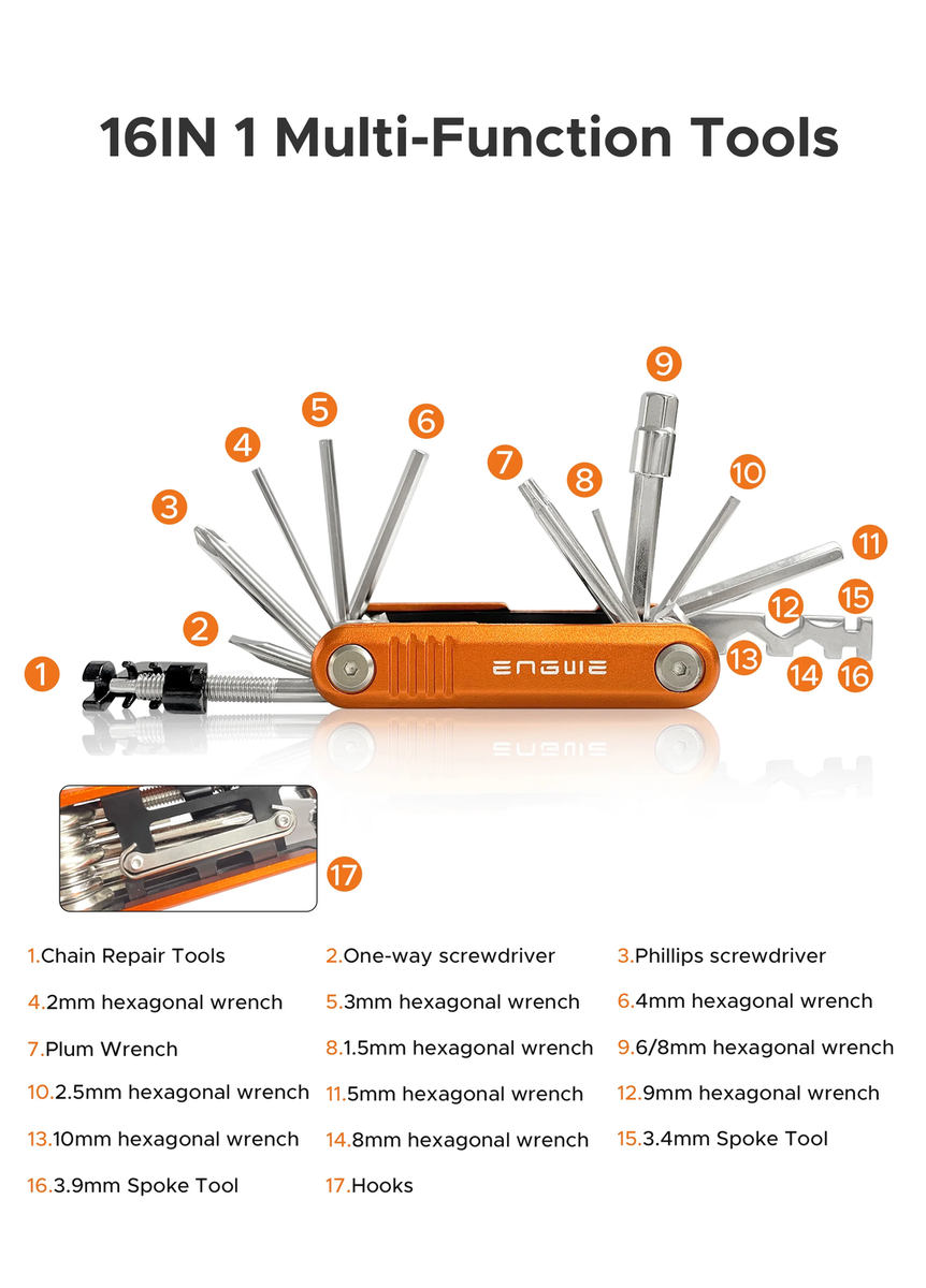 16-in-1 multifunctionele fiets fiets auto reparatie tool kit handheld opvouwbaar noodreparatie gereedschap set