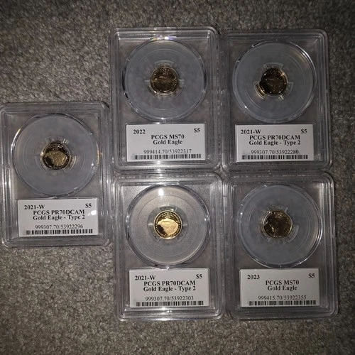MS70 Gold eagle 1/10oz lot of 5