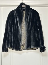 Vintage La France Malta 600 Dynel Gray Faux Fur Jacket Coat Shrug Open Front, XS