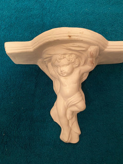 Vintage White WALL SHELF/Plant Holder Cherub Angel POTTERY CERAMIC 20cm tall