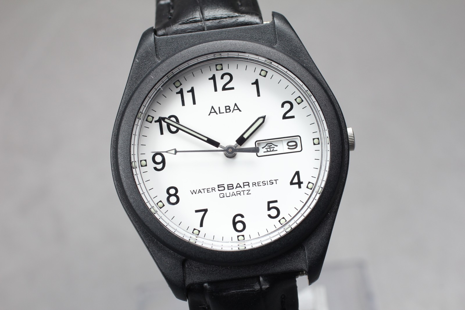 Alba Men's Day Watch 35mm V733-8A90 Black Qz [Exc+5] 1999 Vintage Seiko Date - vintagewatches.pk