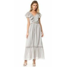 J.O.A. Gray Maxi Dress Swiss Dot Ruffle Cottagecore Romantic Whimsical L