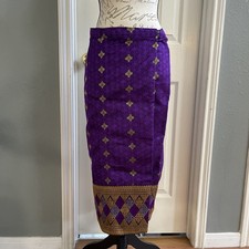 Lao Thai Khmer Traditional Skirt adjustable waist purple multicolor