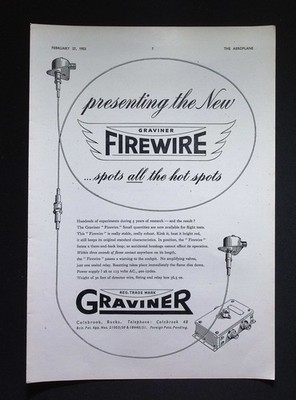 Original 1953 Werbung Graviner Firewire Flammenmelder Sicherheitssystem