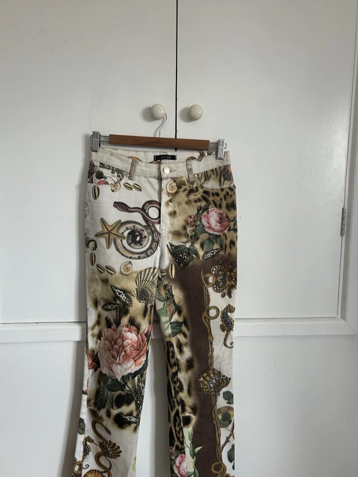 Pantalones para mujer Roberto Cavalli vintage talla XS estampado floral y leopardo raros   Foto 3 de 4