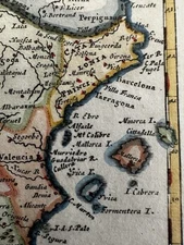 Spain 1719 Morden miniature antique map scarce charming w/ hand color