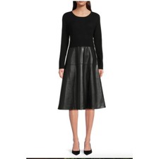 NWT / T Tahari Faux Leather Half & Half Midi Dress / Sz Medium 