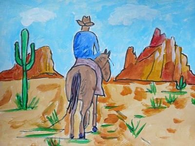 Abstract/Expressionism 11x14 Cowboy Riding   Modern Street Art Colorful Painting