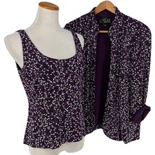 Alex Evenings Womens Purple Glitter Vine 2 Piece Jacket and Tank Top Set Large