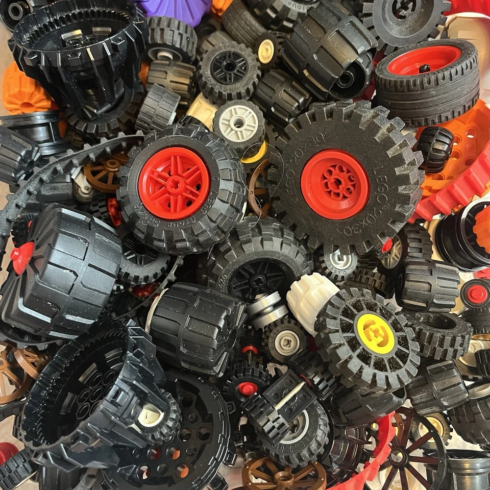 LEGO Lote a granel RUEDAS 1 lb libra Neumáticos Ejes Coche Vehículo Lote de piezas Pistas Foto 3 de 3