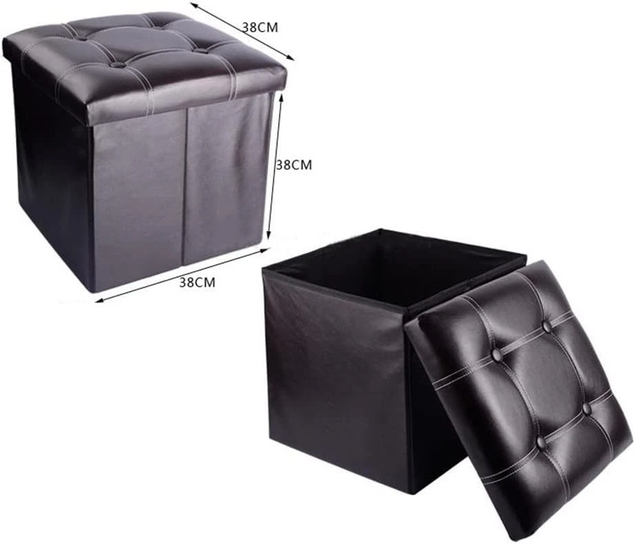 Versatile Square Storage Ottoman - Compact 15in Faux Leather Ottoman for Home
