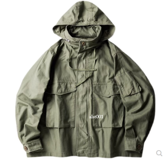 Mens Retro Hooded Jacket Loose Parka Army Pullover Pocket