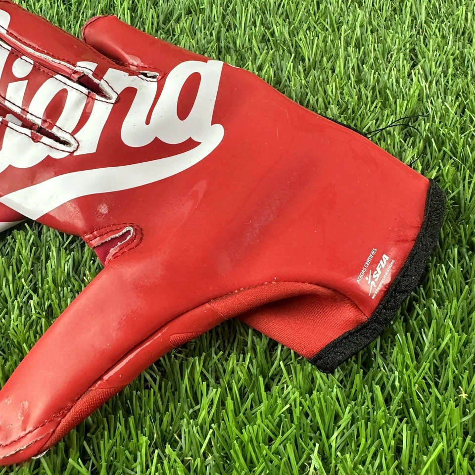 Guantes de fútbol Adidas Indiana Hoosiers rojo/blanco escritura grande emitidos por el equipo IU 83 Foto 3 de 4