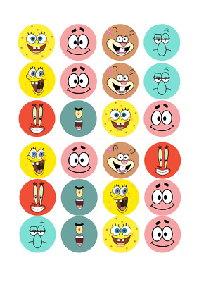 24 Vorgeschnittene Spongebob Fee Cup Cake Topper Essbar Party Deko