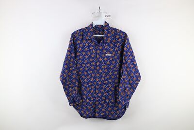 Vtg 90s Esprit Womens Small Faded Rainbow Geometric Looped Collar Button Shirt