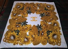 CHANEL 'Sunflowers' Vintage Silk Chiffon Scarf c. 1970s/80s 35" x 34" V.G. Cond.