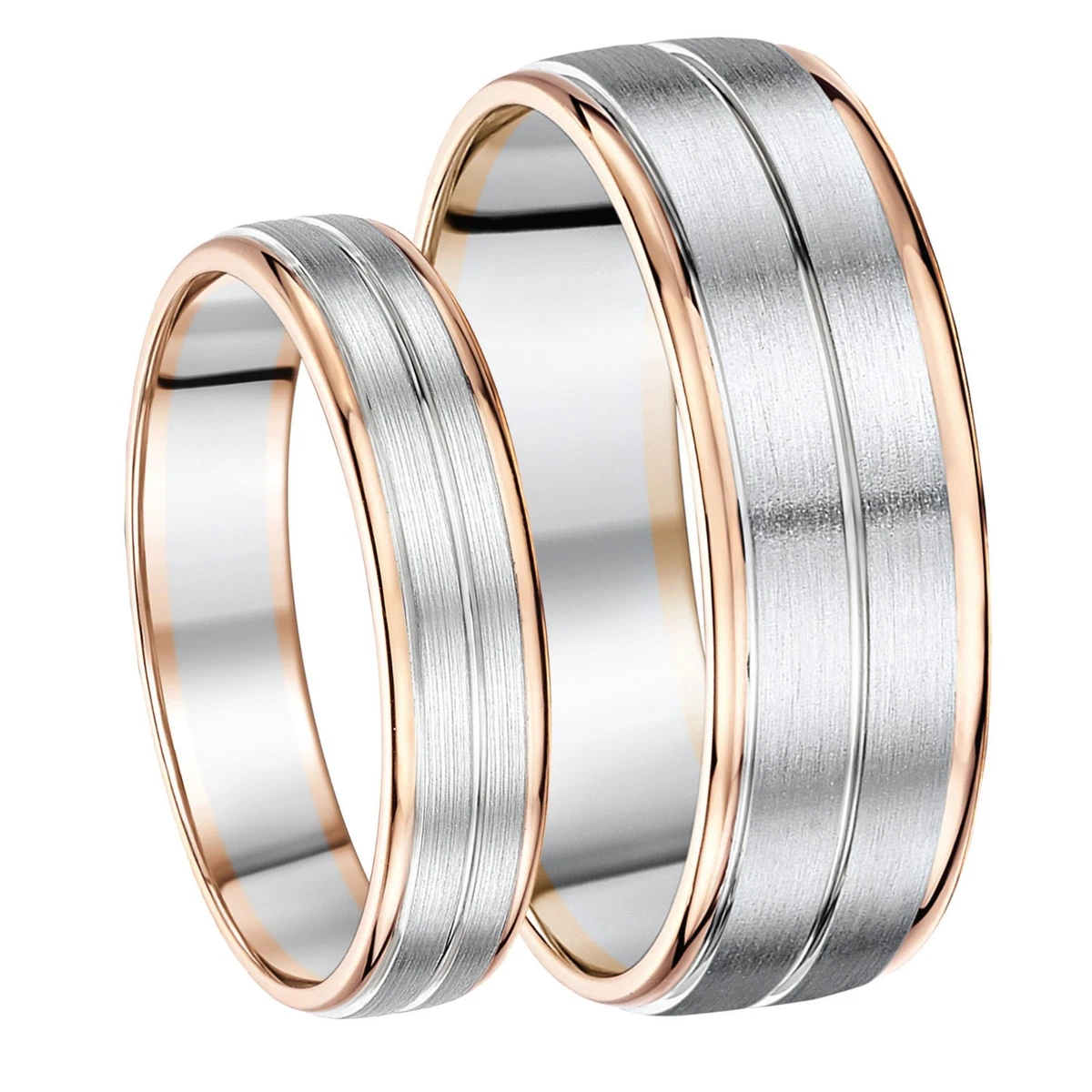 His & Hers Anillo De Boda En Paladio 5&7mm Y Oro Rosa 9ct