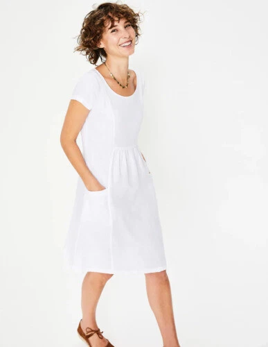 White Linen Fit & Flare Dresses for Women