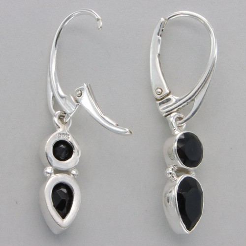 925 Sterling Silver - Round & Drop Black Onyx Leverback Dangle Earrings - 第 3/7 張圖片