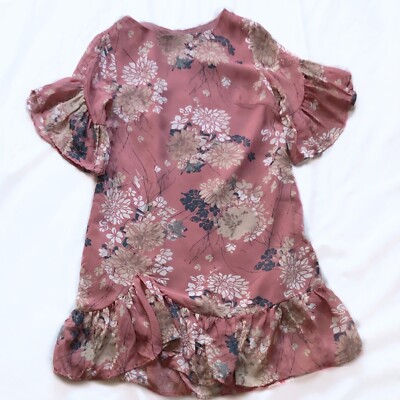 Selfie Leslie Pink Floral Ruffle Hem Spring Shift Dress Size XS