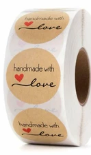 25 Handmade with love stickers 1.5" crafters envelope seal bake sale craft fair