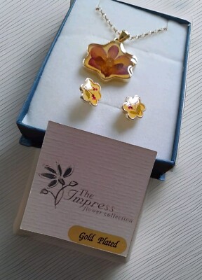 Vergoldete echte Blumen Halskette & Ohr-Set