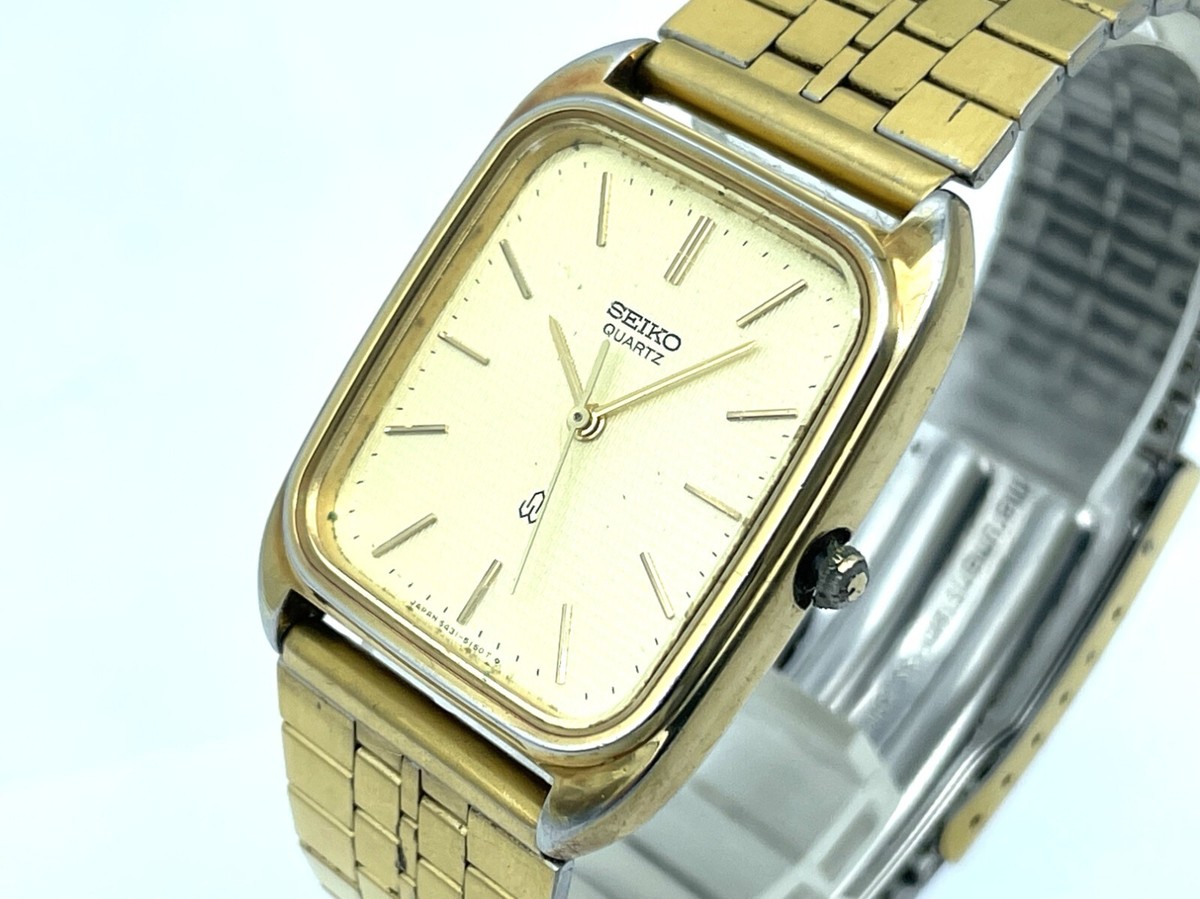 Vintage SEIKO Quartz Men's Watch SGP Gold case Rectangle 6431-508A