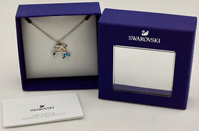 Swarovski Swan Mark Travel Exclusive Dolphin Pendant NIB Rhodium & Gold Plated