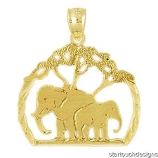 New 14k Yellow Gold Elephant Pendant
