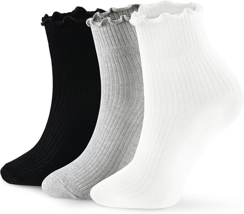 8 Pairs Frilly Socks Women,Ruffle Socks for Girl Women,Solid Color Lettuce Edge - Picture 12 of 12