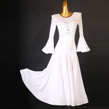 NEW Latin Ballroom Dance Dress Modern Salsa Waltz Standard Long Dress F706 White