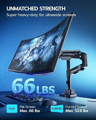 ARES WING Monitor Arm for 24–57" 66LB Ultrawide Curved Screens – VESA Mount - Photo 2/9