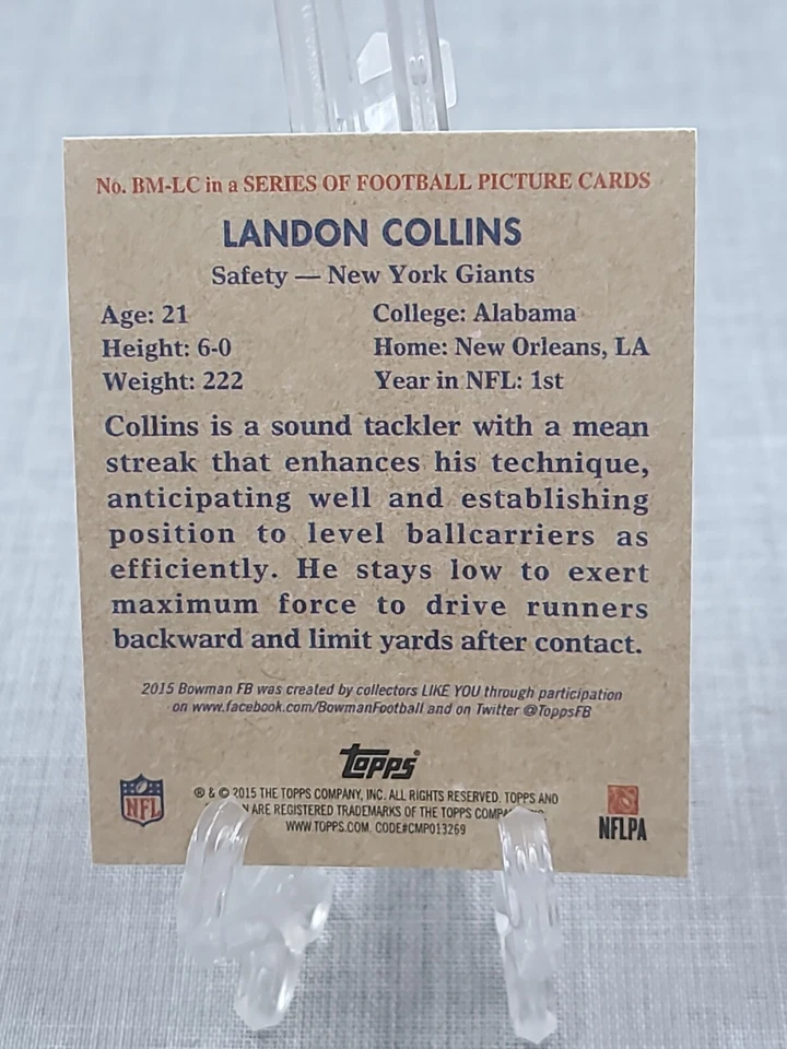 2015 Landon Collins Bowman Mini Retro Rookie Rc #BM-LC - Image 2 of 2