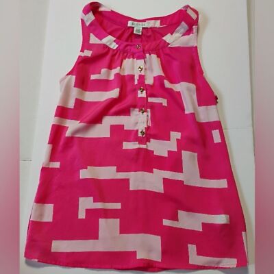 Kenneth Cole Reaction Womens Pink Abstract Geometric Sleeveless Blouse Medium