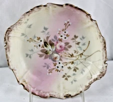 Limoges 2 Handled Relish Dish Pink Hand Painted Gold Leaves 7 1/2"
