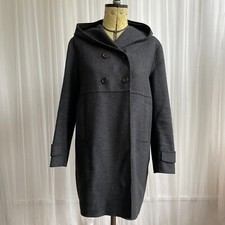 Max Mara Wool Angora Long Coat Jacket Grey Hooded Ladies 16uk