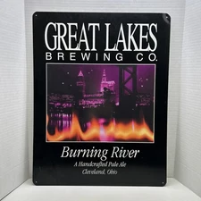 Great Lakes Brewing Co Burning River Tin Beer Sign Cleveland Ohio Man Cave