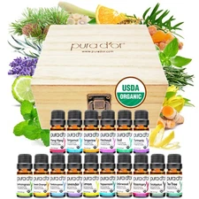 PURA D'OR Dor Sweet16 Essential Oil Set 100% Organic 16x 10ml w/ Wooden Box
