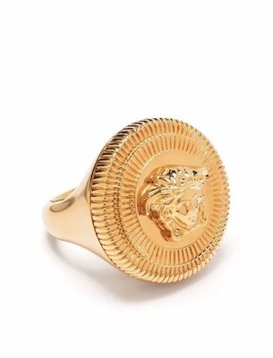 Versace Gold Color Metal Embellished Medusa Head Statement Ring Italy Sz 11