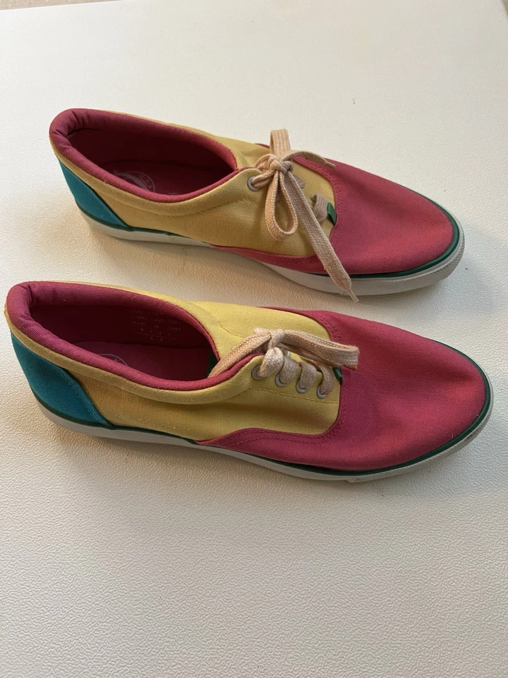 Pier Ten Talla 8.5 Vintage Años 90 Suela Dura Lona Pisos Para Mujer Rosa, Amarillo, Verde Azulado Foto 4 de 4