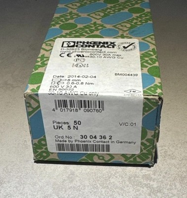50 Stk.  UK 5 N, Durchgangsklemme, 3004362, Phönix Contact, NEU, orig. verpackt