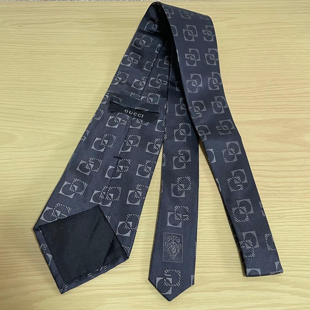 Gucci Necktie Tie 100% Silk Black Gray Square Pattern 3.7 inches From Japan thumbnail 7