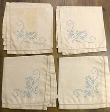 4 Vintage Napkins Cotton Stamped for Cross Stitch Embroidery Flowers 12 x 12 ins